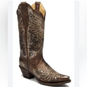 Corral Metallic Bronze With Brown Embroidery And Eyelet Western Cowboy B…